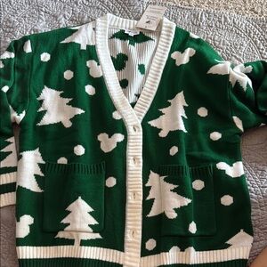 Disney Green and White Women's cardigan Sweater